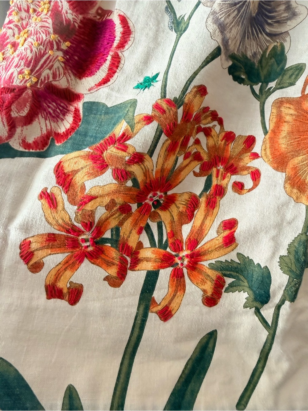 Anthropologie Floral Cream A-Line Skirt embroidered linen - Picture 5 of 6